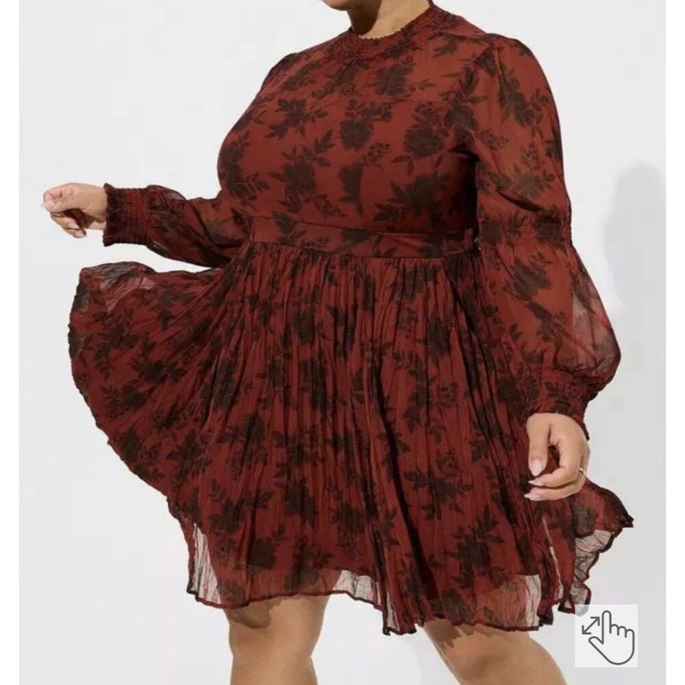 Torrid Mini Dress Womens Sz 3 Turtleneck Crinkle Pleated Floral Boho Whimsigoth - Picture 4 of 16